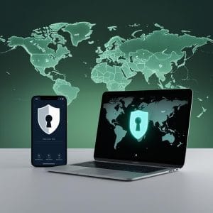 graphic of laptop and phone security