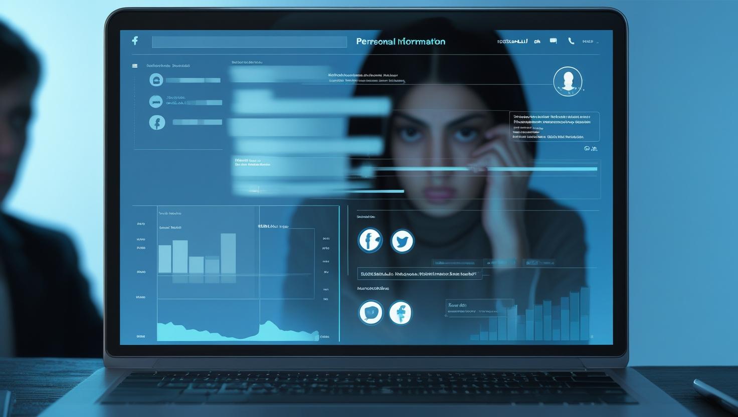 an image of girl staring at her doxxed personal information on a screen