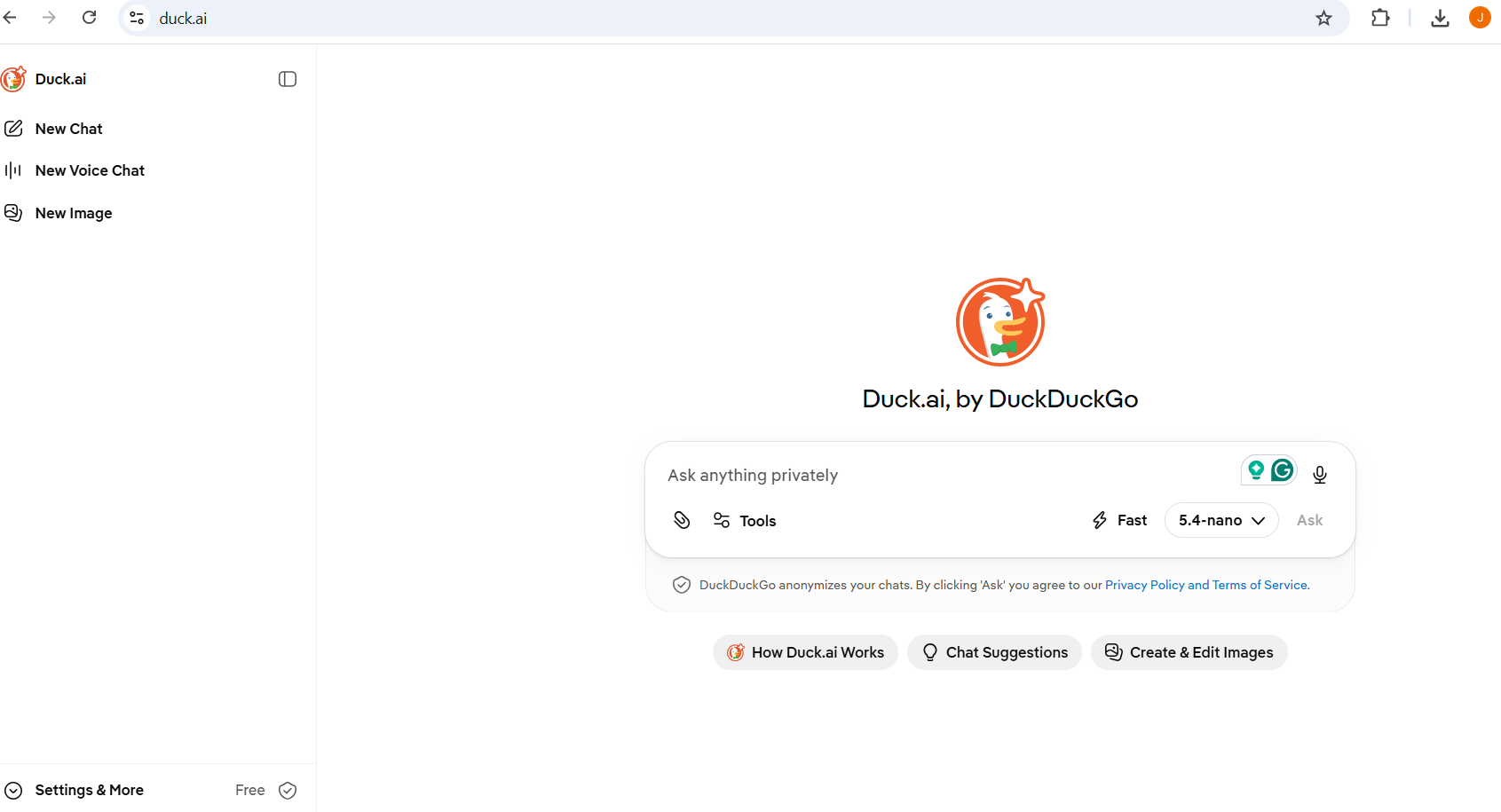 DuckDuckGo AI Chat interface